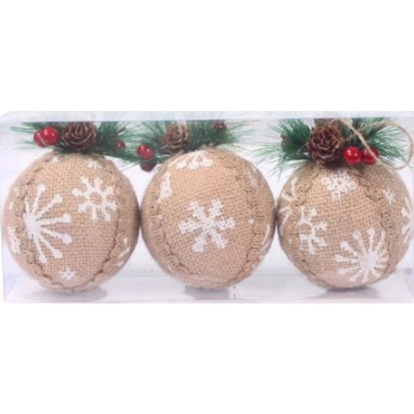 Kit Bola de Natal Rústica 3 Unidades 8cm