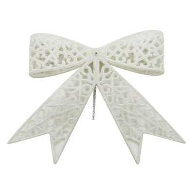 Enfeite de Natal Laço Vazado Le Branco com Glitter 3 Unidades 13x12cm