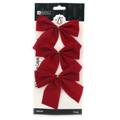 Kit Laço de Natal Le Vermelho Liso 3 Unidades 11cm
