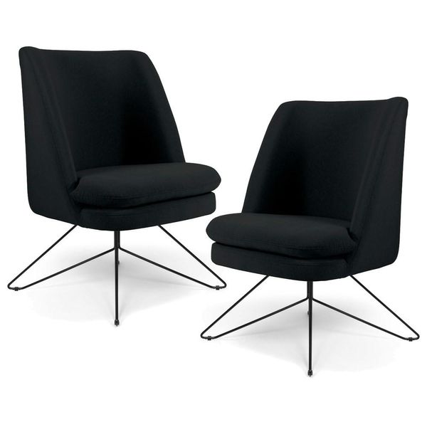 Kit 2 Poltronas Decorativas Base Orby Pérsia Suede C-300 Preto - Domi