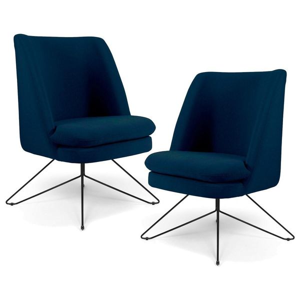 Kit 2 Poltronas Decorativas Base Orby Pérsia Suede C-304 Azul Marinho - Domi
