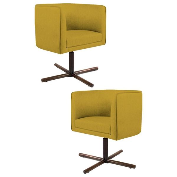 Kit 2 Poltronas Decorativas Base Xis Madeira Betina C-279 Veludo Mostarda - Domi