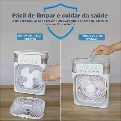 Mini Ar Condicionado Climatizador Umidificador Ventilador Agua Com Led Portátil Preto