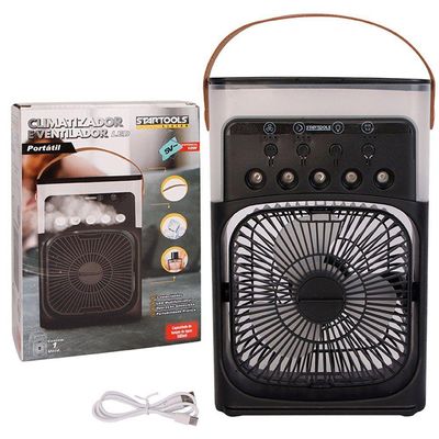 Mini Ar Condicionado Climatizador Umidificador Ventilador Agua Com Led Portátil Preto