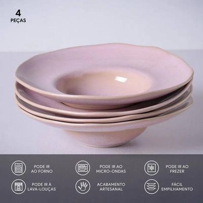 Conjunto de Pratos para Massa Orgânico Litchi 450ml 4 Peças Porto Brasil Rosa