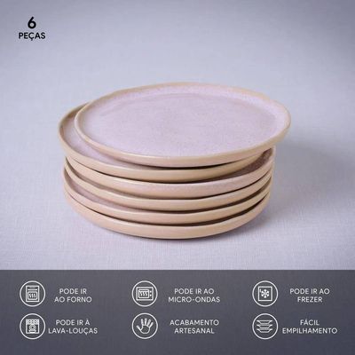 Conjunto de Pratos para Pão Bio Litchi 6 Peças Porto Brasil Rosa
