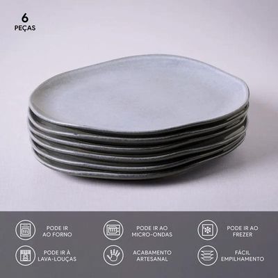 Conjunto de Pratos Oval Orgânico Dust 31cm 6 Peças Porto Brasil Preto