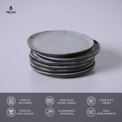 Conjunto de Pratos para Pão Bio Dust 6 Peças Porto Brasil Preto