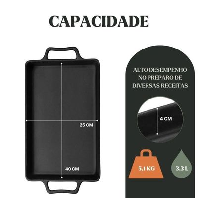Assadeira Artesanal Retangular 40x25 Cm 3,3l Em Ferro Fundido Panela Mineira