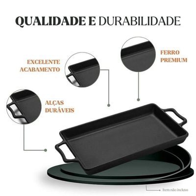 Assadeira Artesanal Retangular 40x25 Cm 3,3l Em Ferro Fundido Panela Mineira
