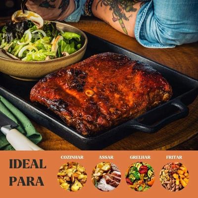 Assadeira Artesanal Retangular 40x25 Cm 3,3l Em Ferro Fundido Panela Mineira