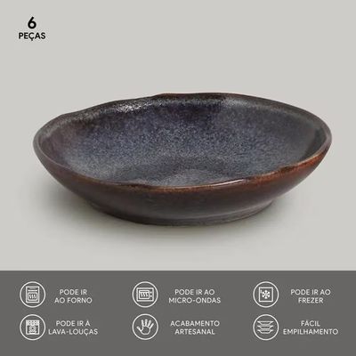Conjunto de Pratos Fundos Bio Titanium 1,1 Litros 6 Peças Porto Brasil Azul Escuro