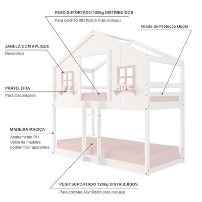 Beliche Montessoriano Casinha Dos Sonhos Madeira Maciça Branco/rosa Housin