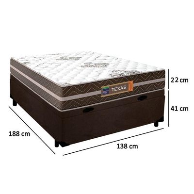 Cama Box Baú Casal Suede + Colchão Molas Ensacadas Texas Prime Colchões 138x188x63cm Cor:marrom