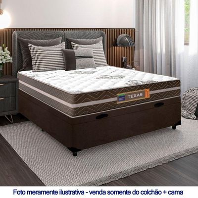 Cama Box Baú Casal Suede + Colchão Molas Ensacadas Texas Prime Colchões 138x188x63cm Cor:marrom