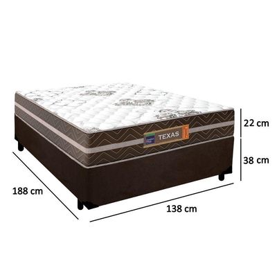 Cama Box Casal Suede + Colchão Molas Ensacadas Texas Prime Colchões 138x188x64cm Marrom