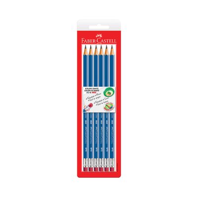 Lápis Grafite Faber-Castell Sextavado HB Nº2, 6 Unidades com Borracha