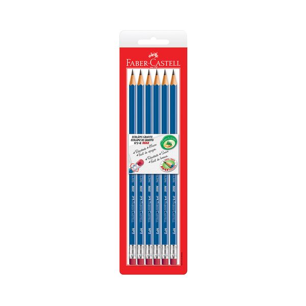 Lápis Grafite Faber-Castell Sextavado HB Nº2, 6 Unidades com Borracha