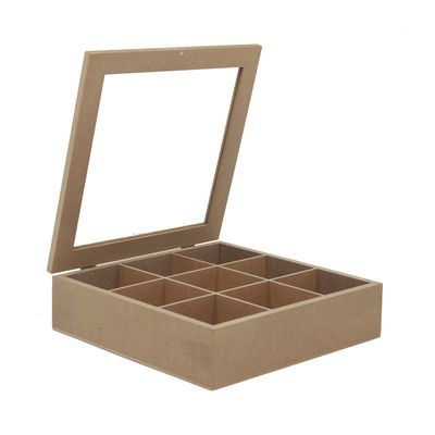 Caixa Mdf Le com 9 Divisórias com Tampa Acrílica 22x22x6cm
