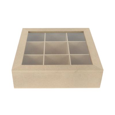 Caixa Mdf Le com 9 Divisórias com Tampa Acrílica 22x22x6cm