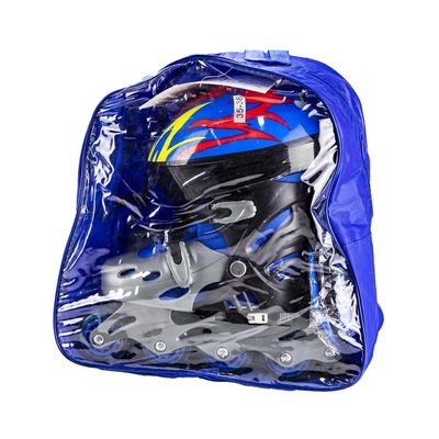 Kit Patins Le Capacete e Protetor Azul Tamanho 35 a 38
