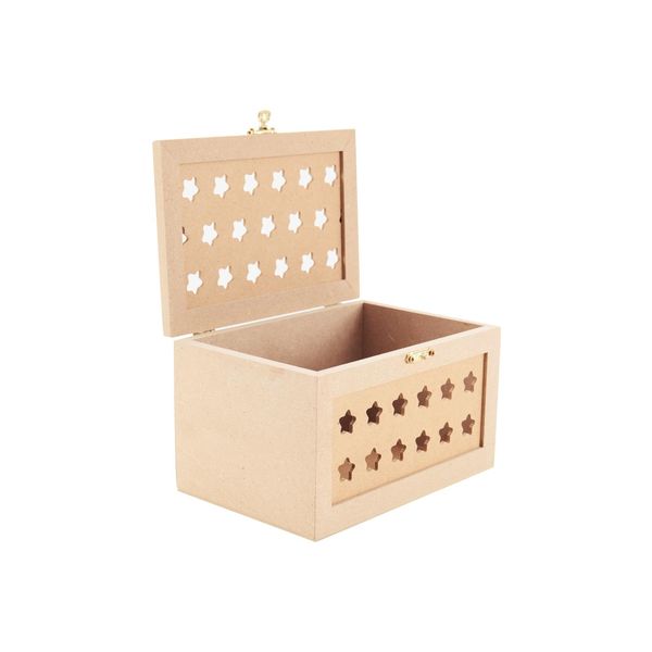 Caixa Baú Mdf Recorte Estrela 18x12x10cm Caixa Baú Mdf Recorte Estrela 18x12x10cm