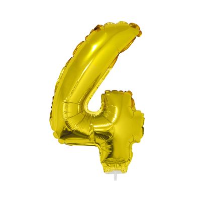 Balão Metalizado 16" Funny Número 4 Dourado com Suporte