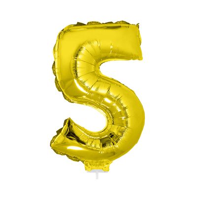 Balão Metalizado 16" Funny Número 5 Dourado com Suporte