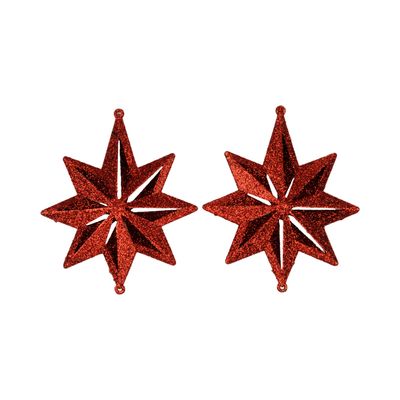 Enfeite para Árvore de Natal Le Estrela Gliter com 2 Unidades Vermelho