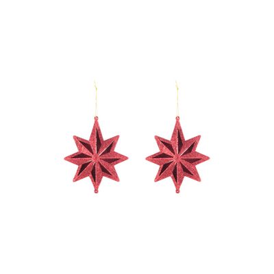 Enfeite para Árvore de Natal Le Estrela Gliter com 2 Unidades Vermelho