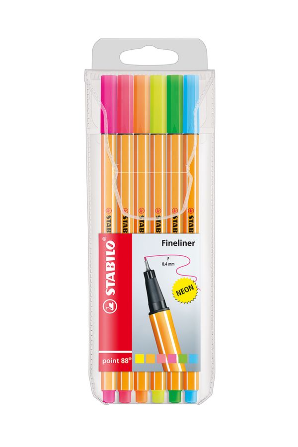 Caneta Hidrográfica Stabilo Point 0.4mm Neon com 6 Unidades