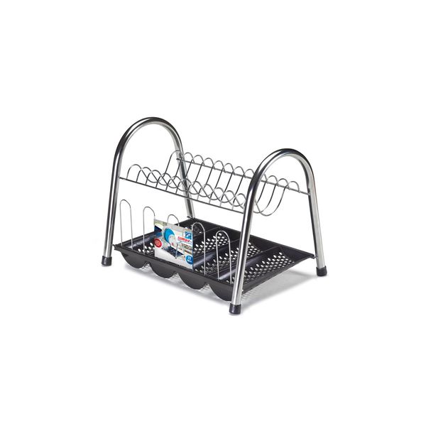 Escorredor de Louça Arthi Duplo em Aço Cromado com Bandeja Preto