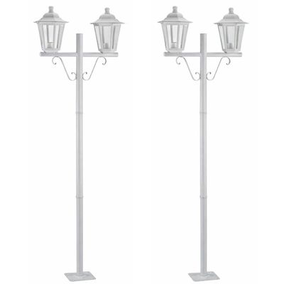Kit 2 Postes de Jardim Duplo Luminária Externa Colonial E27 Branco Grega Dital 1,61m Tubo Alumínio
