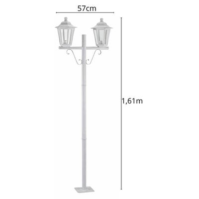 Kit 2 Postes de Jardim Duplo Luminária Externa Colonial E27 Branco Grega Dital 1,61m Tubo Alumínio