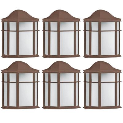Kit 6 Arandelas Luminárias de Parede Jardim Marrom Colonial 25cm Lente Fosca De Ville Dital