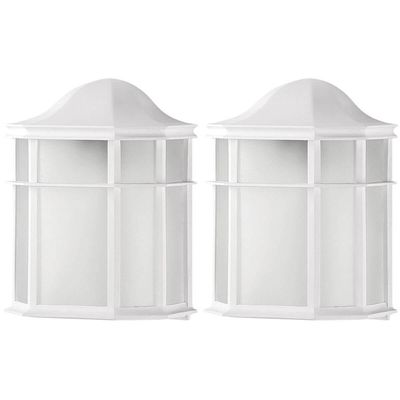 Kit 2 Arandelas Luminárias de Parede Jardim Branca Colonial 19x25cm Polipropileno Lente Fosca Dital