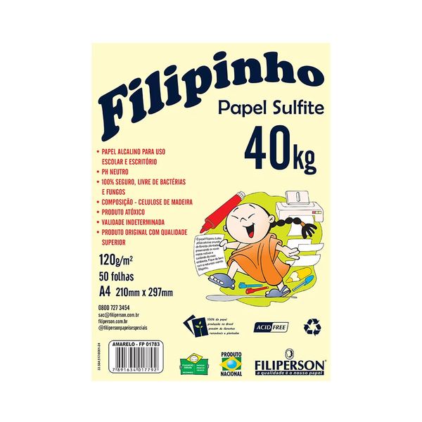 Papel Sulfite Filipinho A4 Amarelo 120g com 50 Folhas Papel Sulfite Filipinho A4 Amarelo 120g com 50 Folhas