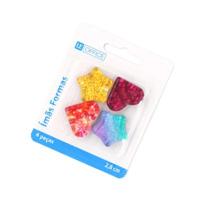 Ímã Magnetico Le Formas Glitter 2,8cm com 4 Unidades Multicolor