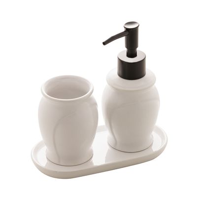 Conjunto para Banheiro Lyor Paris em Cerâmica com 3 Peças Branco e Preto