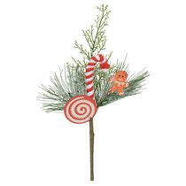 Enfeite Natalino Flor Arte Pick com Bengala Verde 26cm
