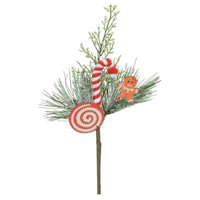 Enfeite Natalino Flor Arte Pick com Bengala Verde 26cm