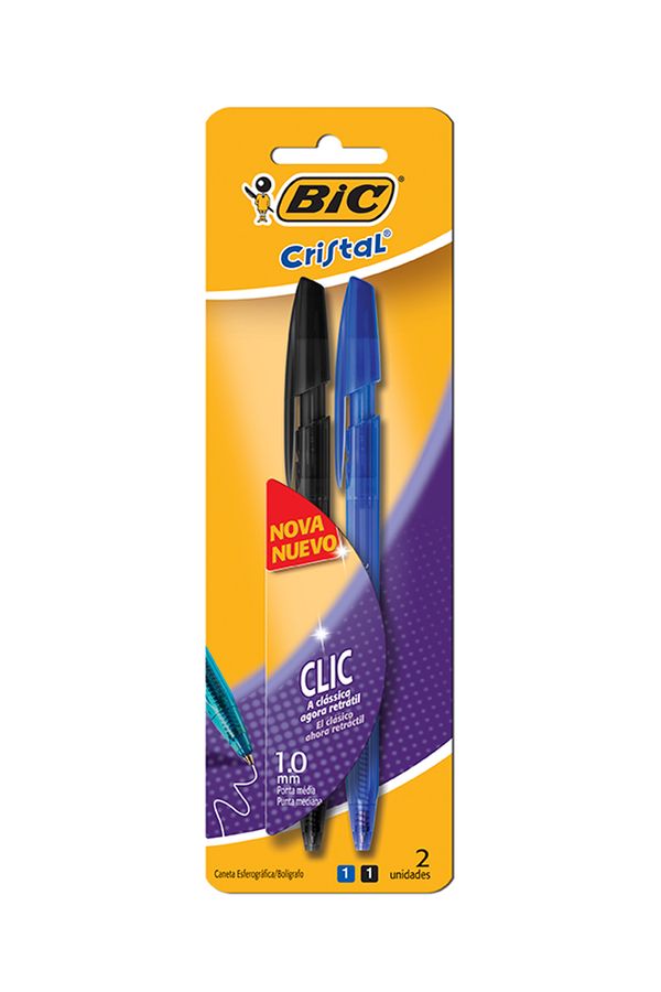 Caneta Esferográfica Bic Cristal Clic 1.0mm Azul e Preto