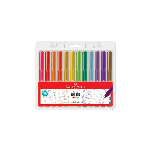 Caneta Esferográfica Faber-Castell Fine Pen 0.4mm Colors com 12 Unidades
