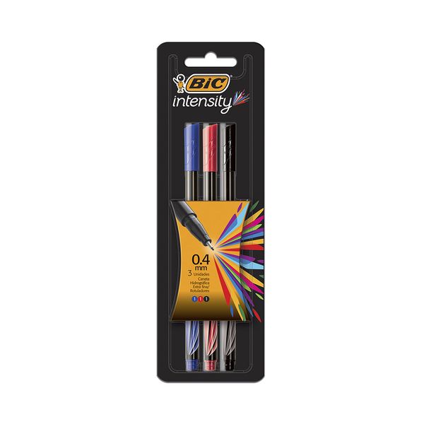 Caneta Hidrográfica Bic Intensity Ultra Fina 0.4mm Azul, Preta e Vermelha com 3 Unidades