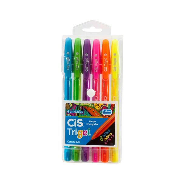 Caneta Gel Cis Trigel 1.0mm com 6 Cores Neon