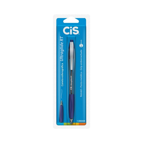 Caneta Esferográfica Cis UltraGlide Retrátil Grip Emborrachado Azul 0.7mm
