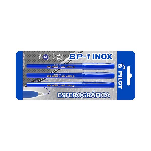 Caneta Esferográfica Pilot Ponta Aço Inox Azul 1.0mm com 3 Unidades
