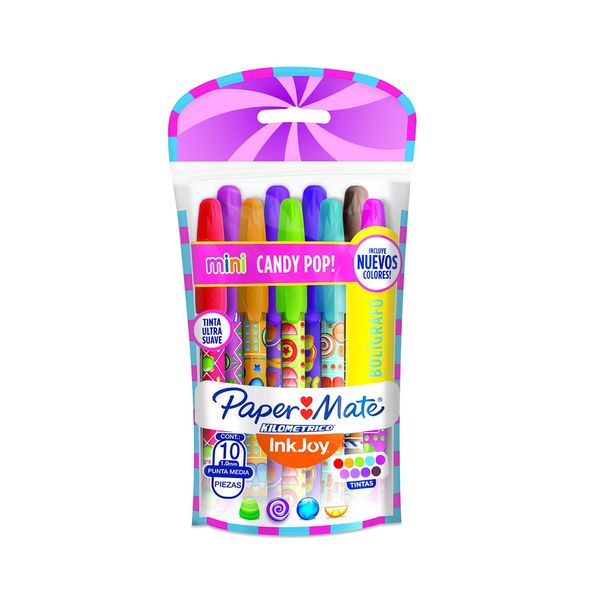 Caneta Esferográfica Papermate Kilométrica Candy Pop Mini Decorada 1.0mm com 10 Cores