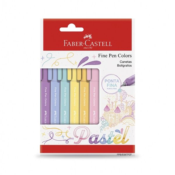 Caneta Hidrográfica Faber-Castell Fine Pen Triangular Tropical 0.4mm Candy Colors com 6 Unidades