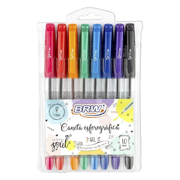 Caneta Esferográfica BRW Gel Colors 1.0mm com 8 Unidades
